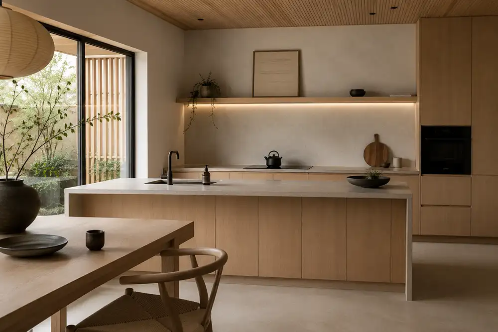 Een Japandi keuken met natuurlijke materialen