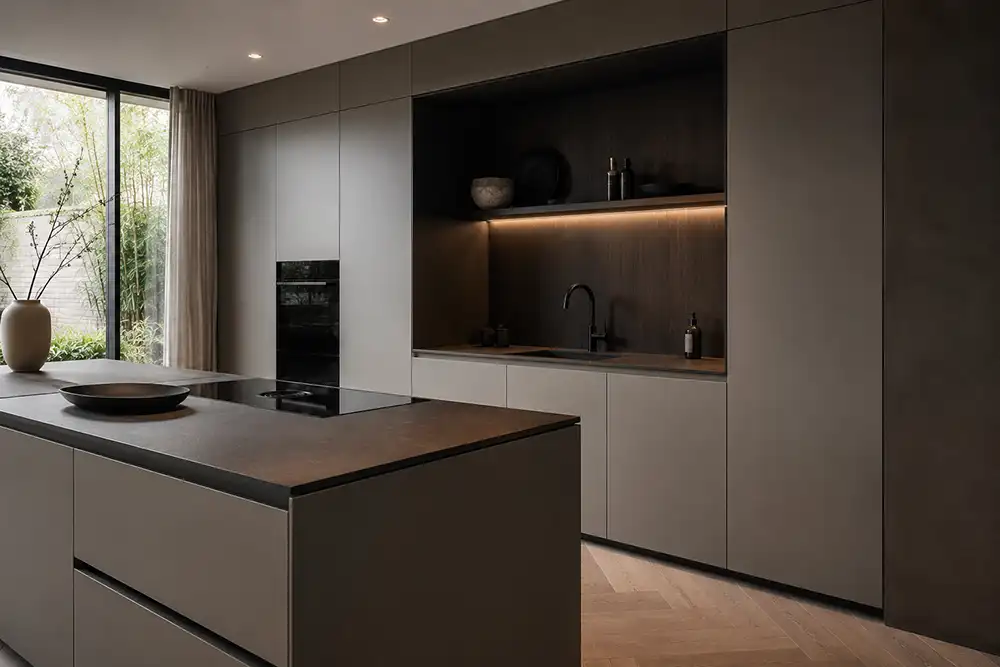 Een moderne keuken met rustige lijnen