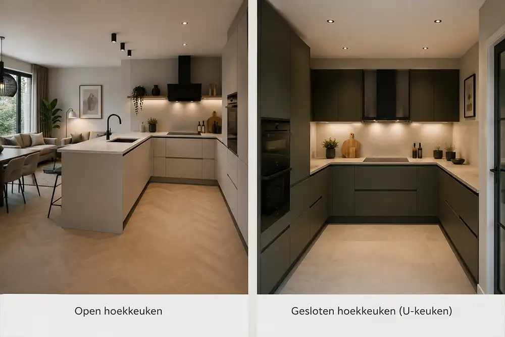 Open en gesloten hoekkeuken