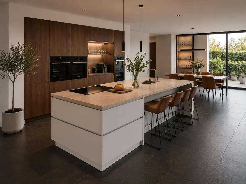 Keuken met kookeiland en bar