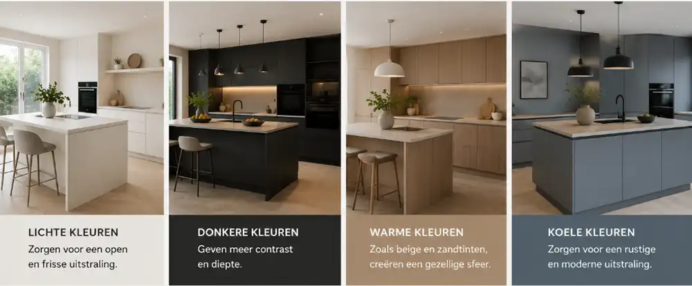 Lichte donkere warme en koele keukenkleuren