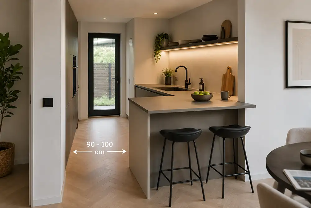 Schiereiland keuken in een kleine woonruimte